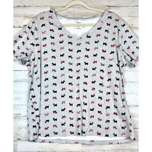 Croft & Barrow Classic Tee Gray Scottish Terriers Women's 1X V Neck